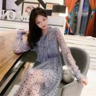 Set: Long-sleeve Midi Mesh A-line Dress + Spaghetti Strap Mini Dress