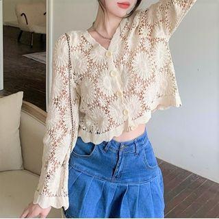 Crochet Knit Cardigan Almond - One Size