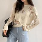 Plain Long Sleeve Cut-out Sweater