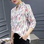 Stand Collar Printed Long-sleeve Shirt