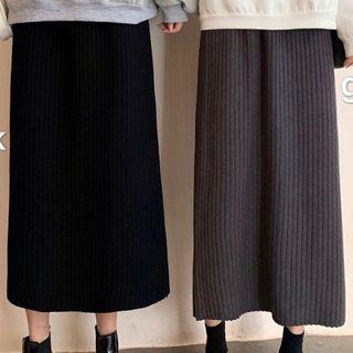 Knit High-waist A-line Midi Skirt