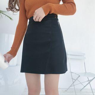 Plain Faux-leather A-line Skirt