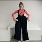 Plain Cut-out Long-sleeve T-shirt / Wide-leg Cropped Jumper Pants