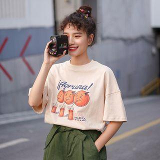 Printed Short-sleeve T-shirt Khaki - One Size