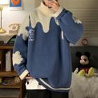 Turtleneck Cow-embroidered Oversize Sweater