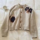 Round Neck Flower Embroidered Cardigan Almond - One Size