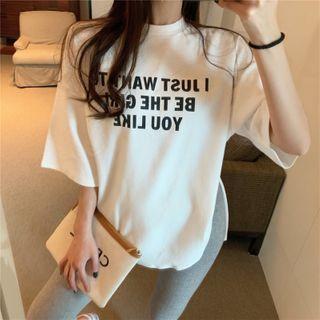 Short-sleeve Letter Printed Split Hem T-shirt