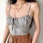 Lace-up Waffle Plaid Camisole Top
