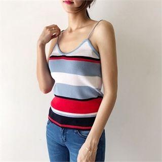 Spaghetti Strap Stripe Rib-knit Top
