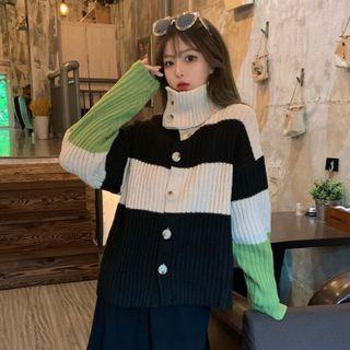 Color-block High-neck Knit Sweater