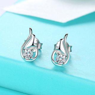 Rhinestone Wing Stud Earring 1 Pair - As Shown In Figure - One Size