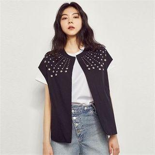 Open-front Studded Vest Black - One Size