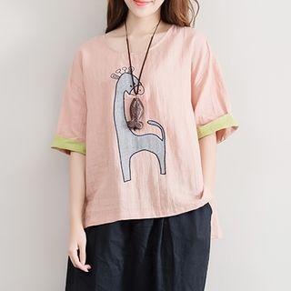 Giraffe Embroidered Short-sleeve T-shirt