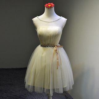 Sleeveless Rhinestone Mini Prom Dress