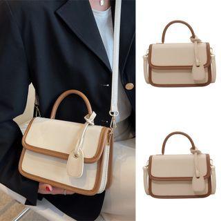Faux Leather Contrast Trim Flap Crossbody Bag