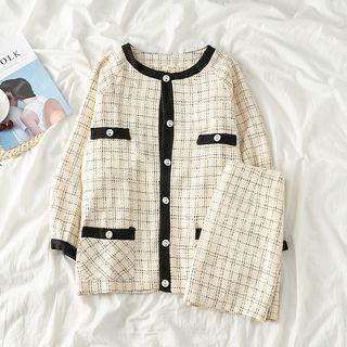 Set: Contrast Trim Jacket + A-line Skirt