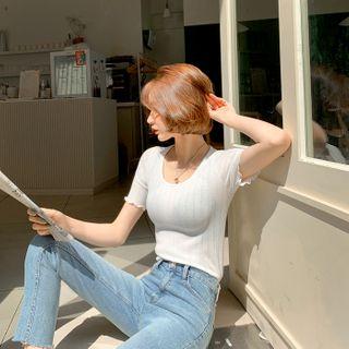 Lettuce-cuff Slim Ribbed T-shirt