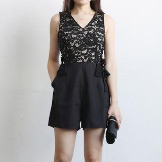 V-neck Lace Panel Sleeveless Playsuit