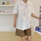 Short-sleeve Floral Embroidered Blouse / High-waist Shorts