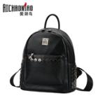 Metal Accent Faux Leather Backpack