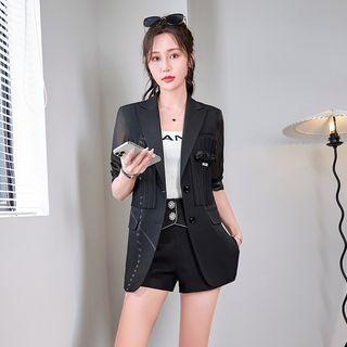 Elbow-sleeve Floral Blazer / Shorts