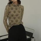 Finger Print Turtleneck Long Sleeve Knit Top