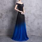 Gradient Off Shoulder Short Sleeve Evening Gown