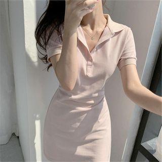 Short-sleeve Plain Mini A-line Polo Dress