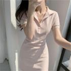 Short-sleeve Plain Mini A-line Polo Dress