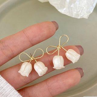 Bow Flower Resin Alloy Earring Stud Earring - 1 Pair - S925 Stud - Gold - One Size