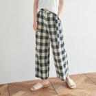 Flat-front Checked Pants With Sash