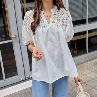Eyelet-lace Flared Blouse