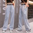 Lettering High-waist Wide-leg Jeans