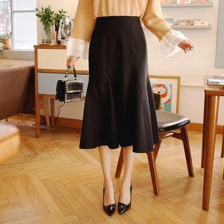 Band-waist Godet Midi Skirt