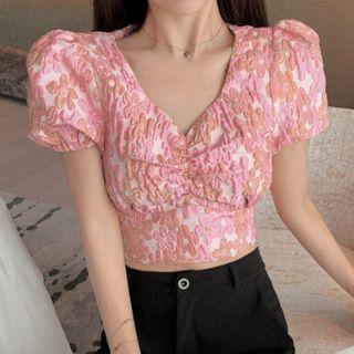 Short-sleeve Embossed Blouse