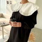 Wide-collar Ruffle-hem Midi Dress