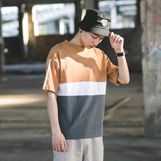 Elbow-sleeve Stripe-detail Panel T-shirt