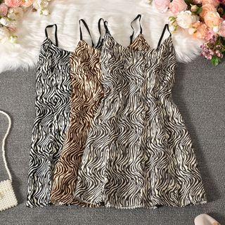 Spaghetti Strap Zebra Print A-line Dress