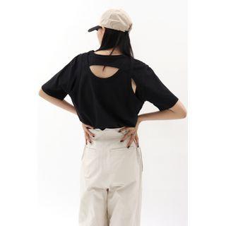 Cutout-back Mock Two-piece T-shirt Black - One Size