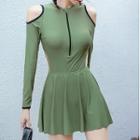 Long-sleeve Cold Shoulder Half-zip Swimdress