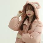 Bear-ear Hooded Puffer Jacket Pink - One Size