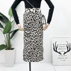 High-waist Leopard-print Midi Skirt Almond - One Size