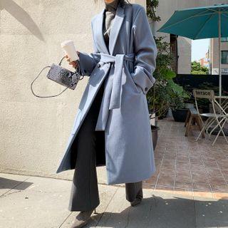 Peaked-lapel Maxi Coat With Sash