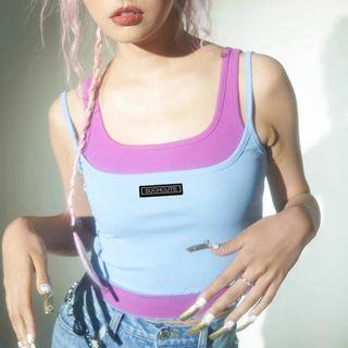 Sleeveless Mock-two-piece Lettering Print Crop Tank Top