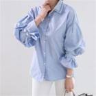 Embroidered-collar Puff-sleeve Shirt