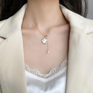 Shell Disc Faux Pearl Pendant Necklace Necklace - Gold - One Size