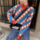 Mock-turtleneck Heart Print Sweater As Shown In Figure - One Size