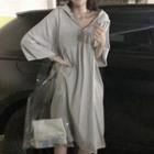 3/4-sleeved Half-zip Hooded Dress
