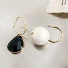 Non-matching Faux Pearl Faux Crystal Dangle Earring 1 Pair - Black & White & Gold - One Size