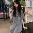 Pocket Detail Elbow-sleeve Mini Shirt Dress
